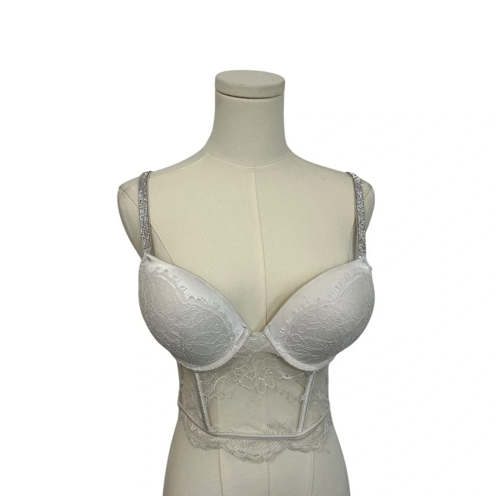 Victoria Secret Bralette Bra Bombshell Push Up White Size 34C Bridal Lace - Picture 1 of 12